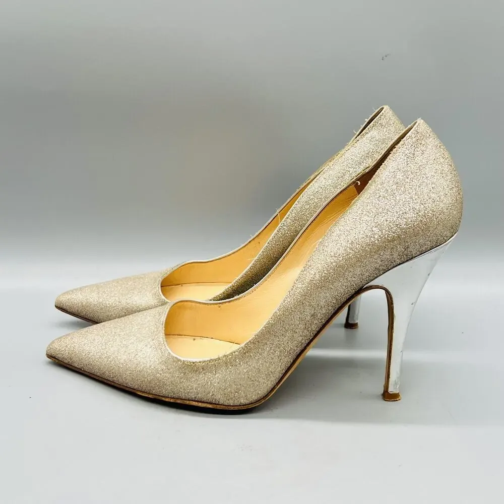 Kate Spade Shoes Women 9 Gold Glitter Pointed Toe Stiletto Heel Pump Dress Party